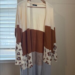 SHEIN Colorblock Leopard Cardigan in Cream and Brown
